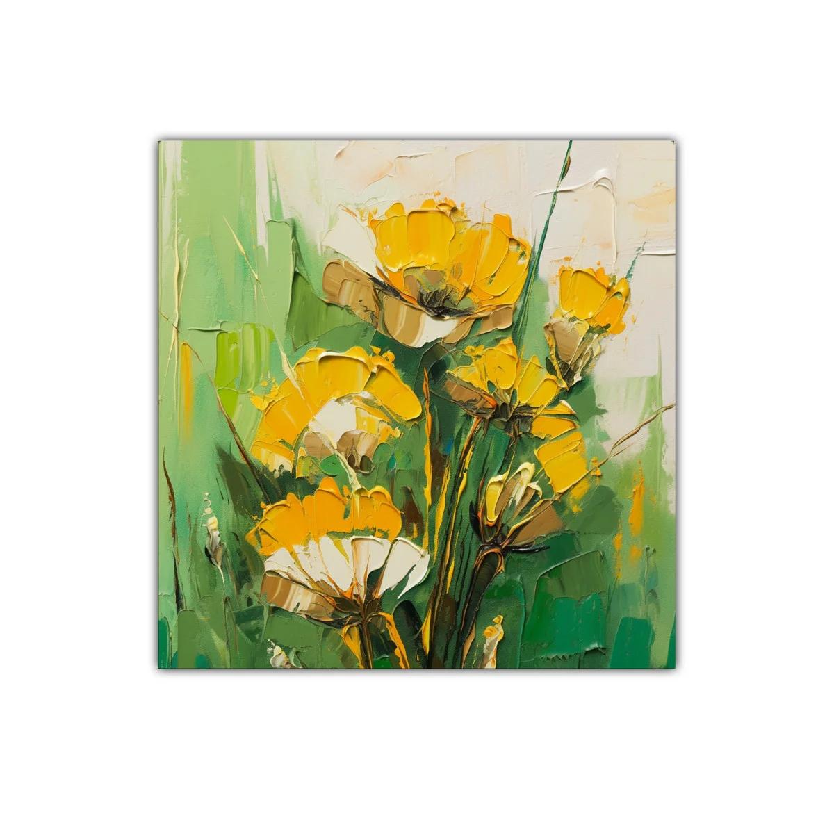Cuadro floral en tonos verdes y amarillos vibrantes