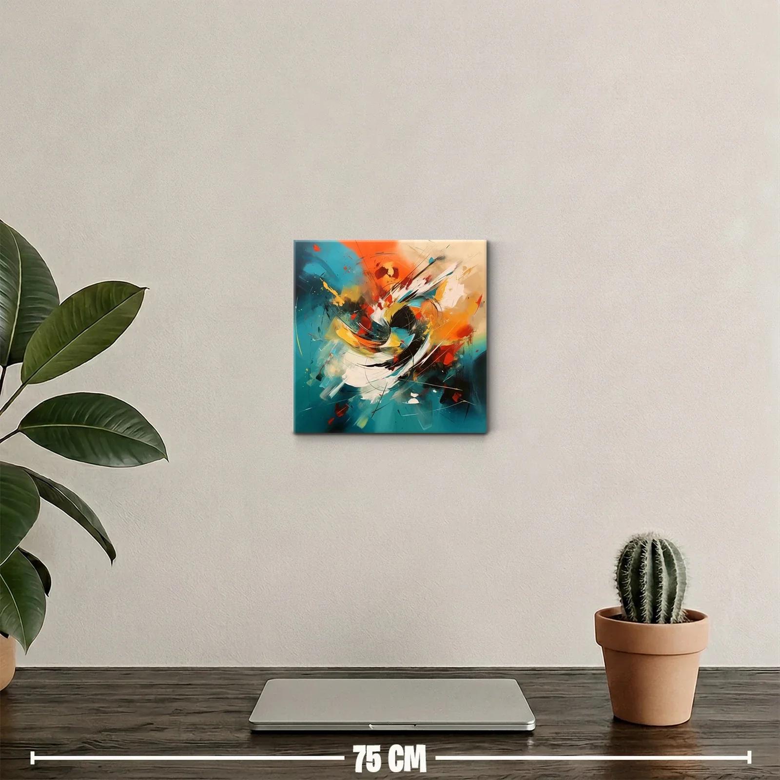 Cuadro abstracto enérgico con tonos cálidos y azules vibrantes — miniatura 2