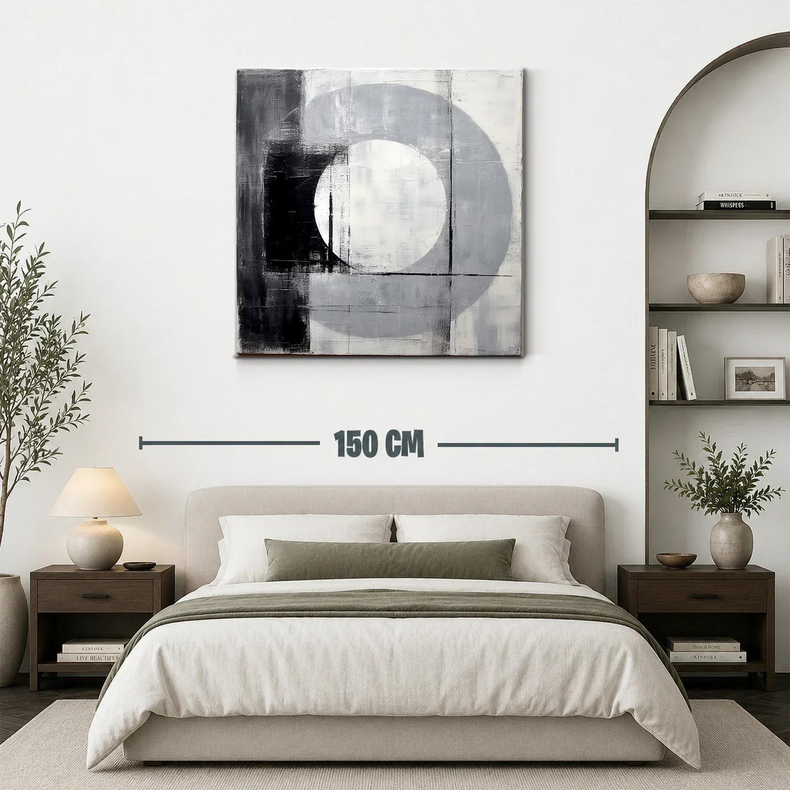 Cuadro abstracto en tonos gris y negro con formas geométricas — miniatura 3