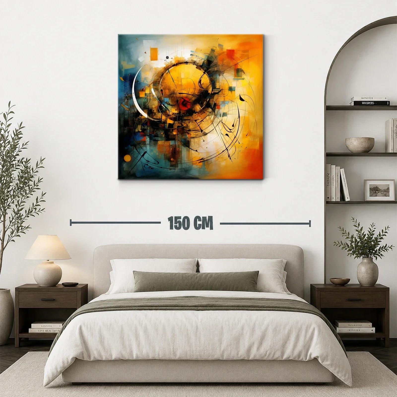 Cuadro abstracto con formas circulares y tonos cálidos y fríos — miniatura 3
