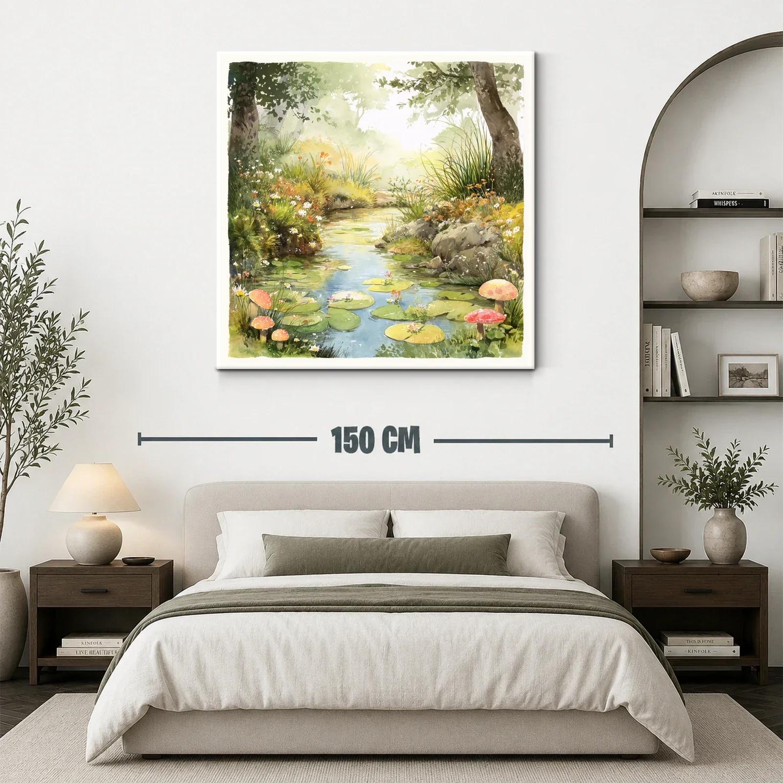 Paisaje natural con estanque y setas entre vegetación — miniatura 3