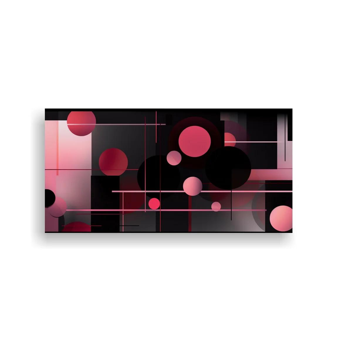 Cuadro composición geométrica con círculos rosas y retícula