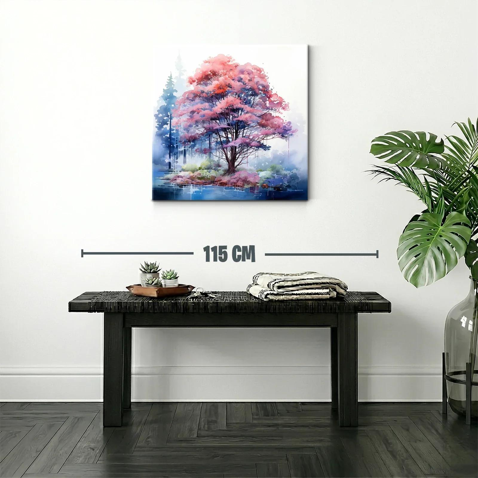Árbol en tonos rosas y azules con paisaje onírico — miniatura 2