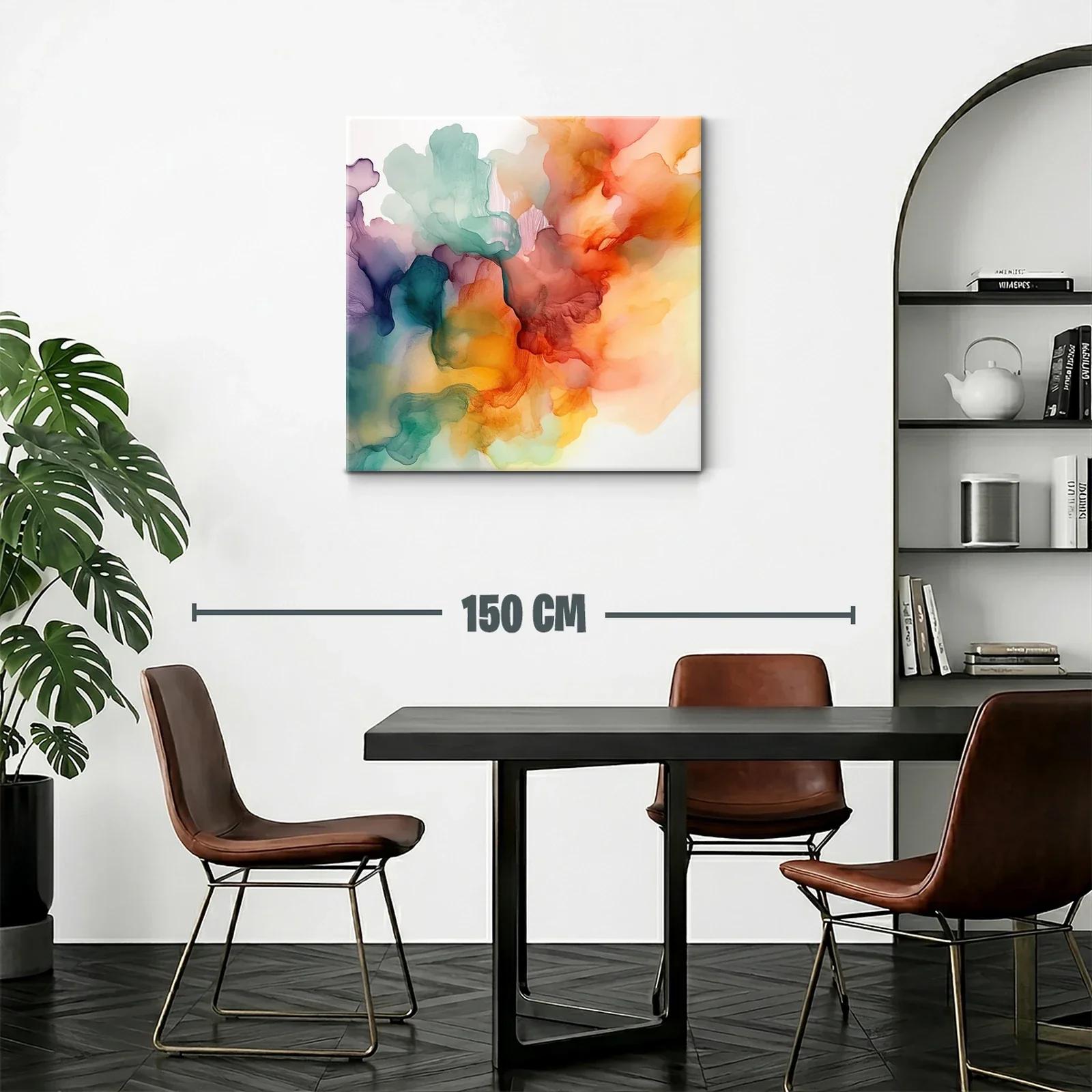 Cuadro abstracto con tonos cálidos y fríos en movimiento — miniatura 2