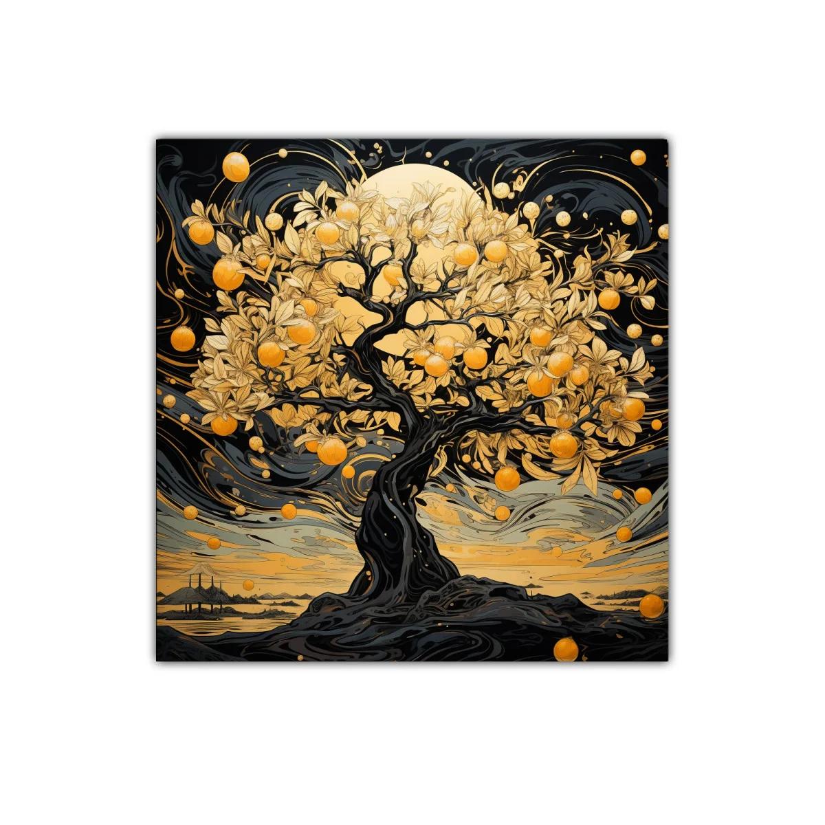 Árbol dorado brillante con frutos en paisaje onírico — miniatura 1