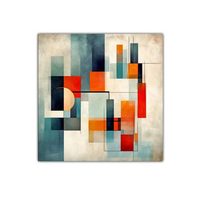 Composición geométrica vibrante con tonos cálidos y fríos