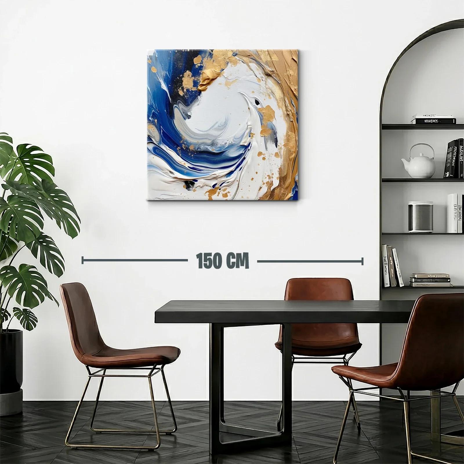 Cuadro abstracto en tonos azules y dorados con textura — miniatura 2