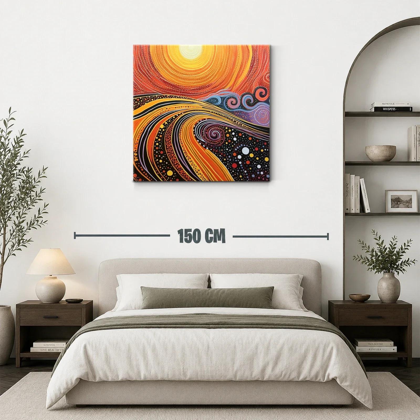 Cuadro abstracto con espirales y ondas en tonos cálidos — miniatura 3