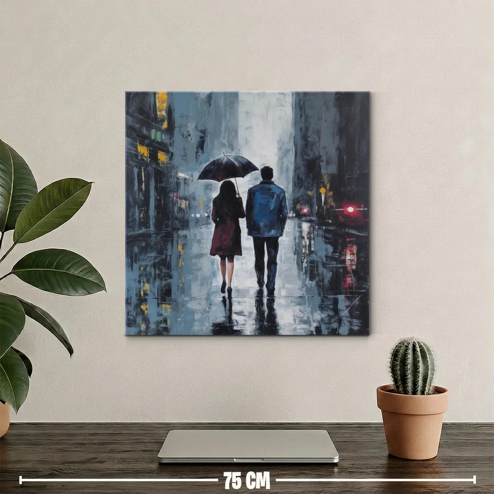Paseo bajo la lluvia con paraguas en ciudad nocturna — miniatura 2