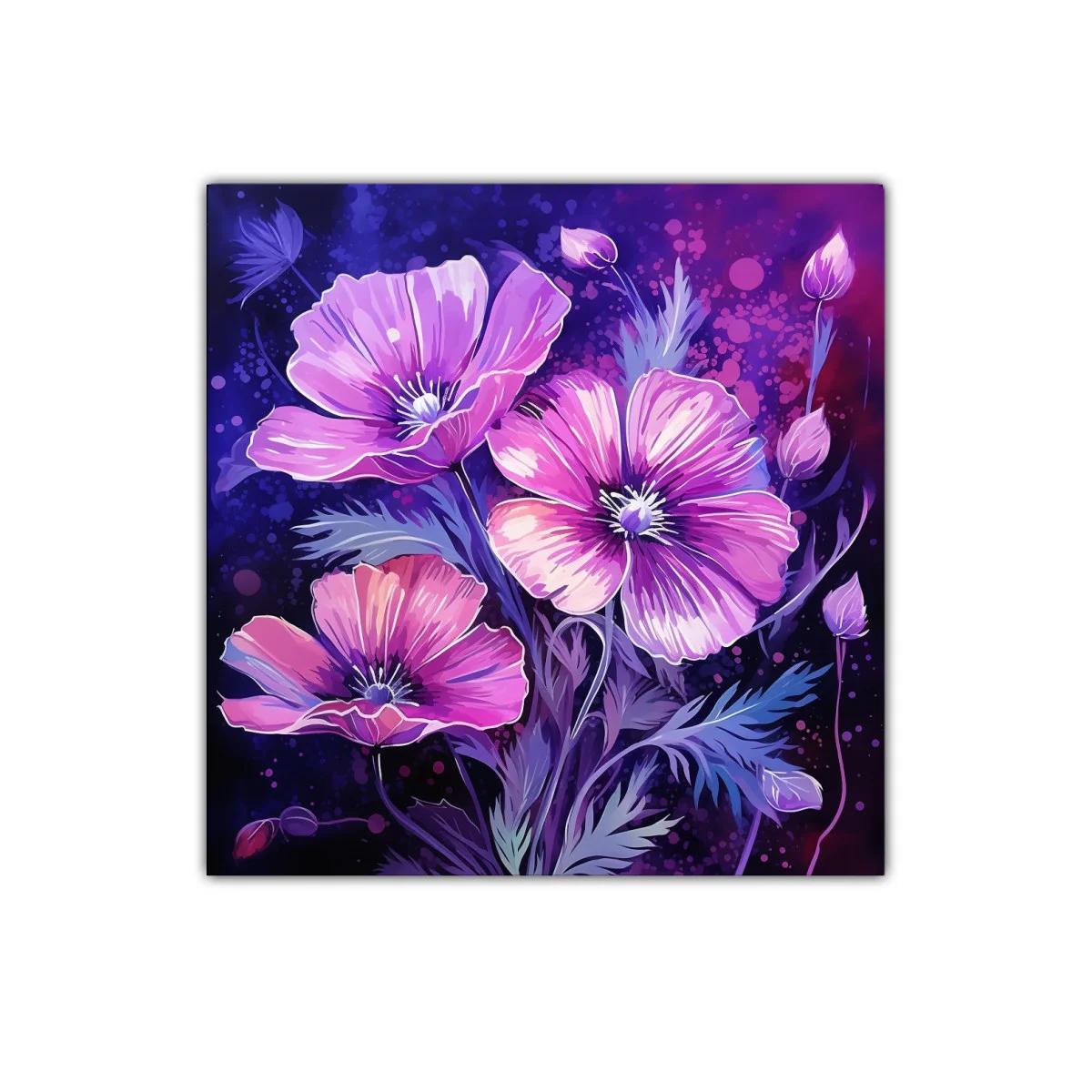 Cuadro floral vibrante con tonos púrpura y rosa — imagen principal