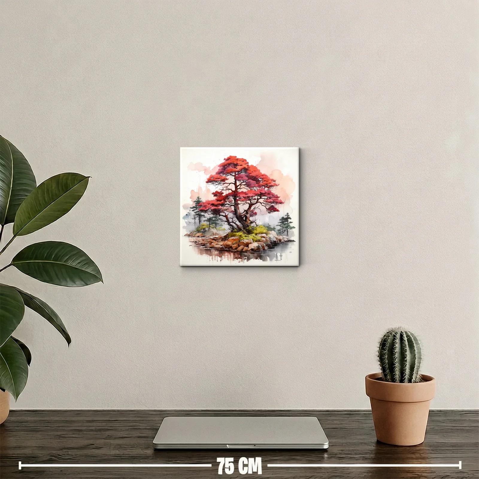 Árbol rojo en isla serena con paisaje natural — miniatura 2