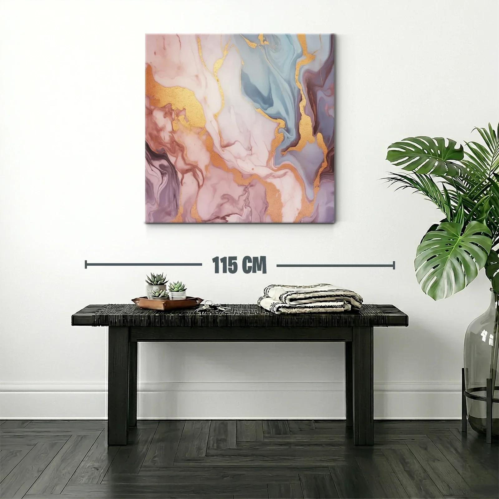Cuadro abstracto en tonos pastel con detalles dorados — miniatura 2