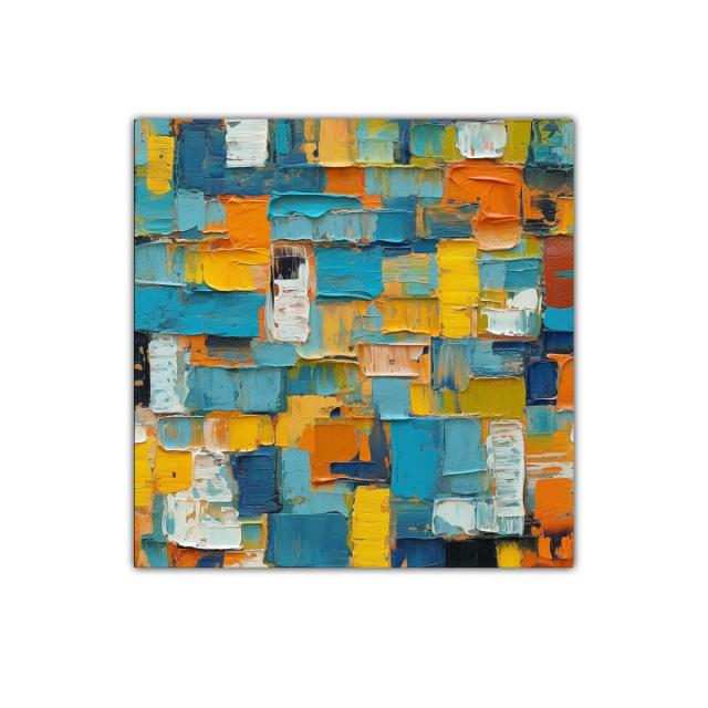 Cuadro decorativo abstracto en tonos azules y naranjas vibrantes