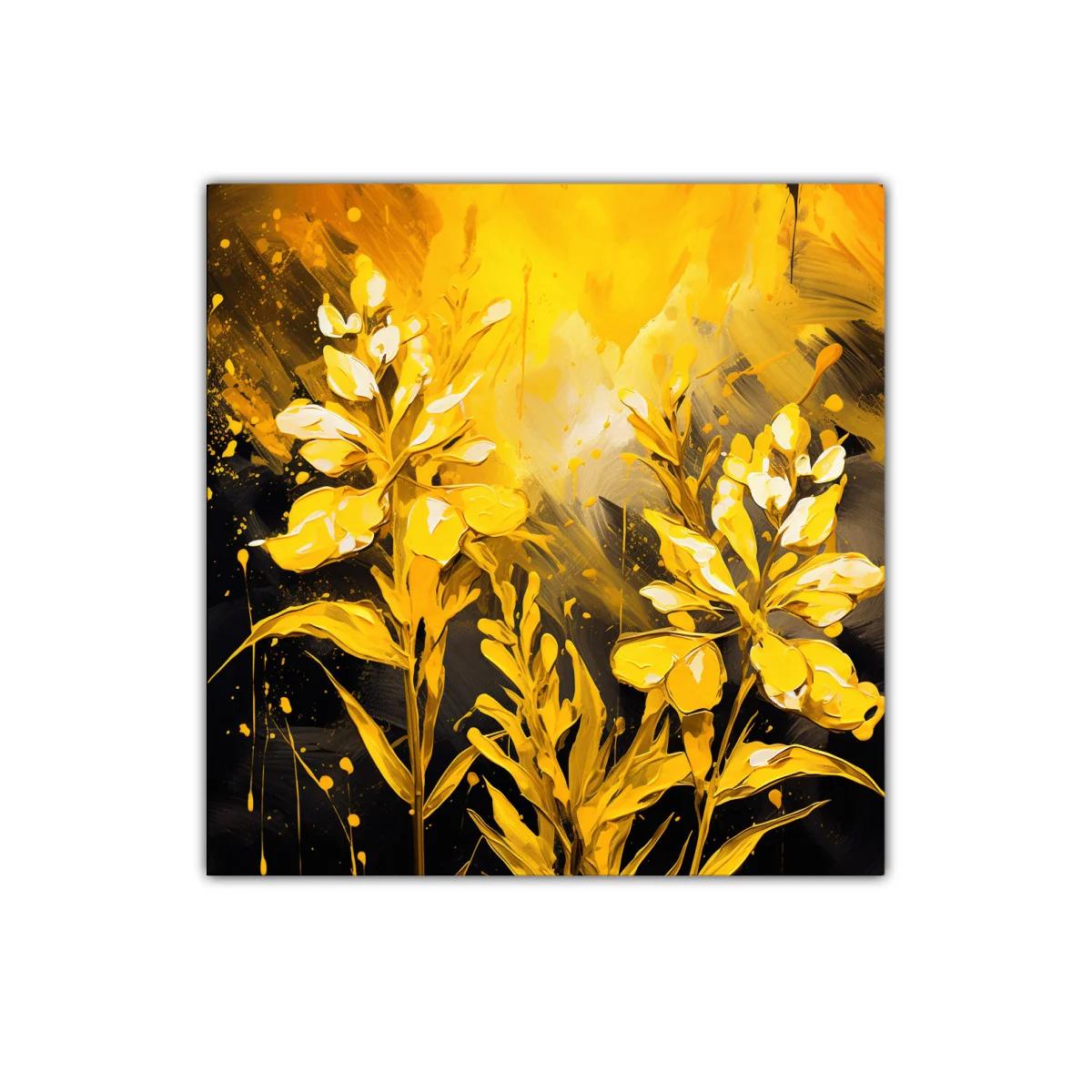 Cuadro decorativo con flores doradas y fondo oscuro — imagen principal
