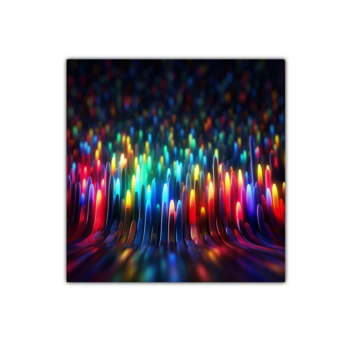 Cuadro vibrante con formas abstractas multicolor y luz intensa