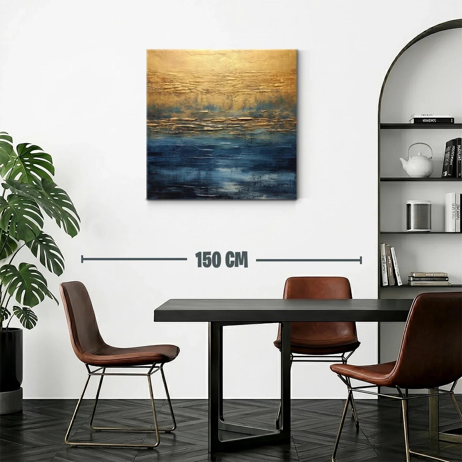 Cuadro abstracto con tonos dorados y azul profundo — miniatura 2