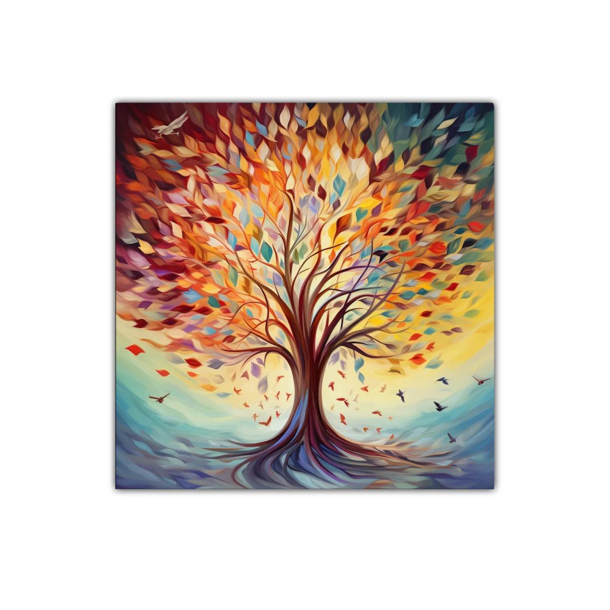 Cuadro vibrante de árbol con hojas coloridas en movimiento — imagen principal