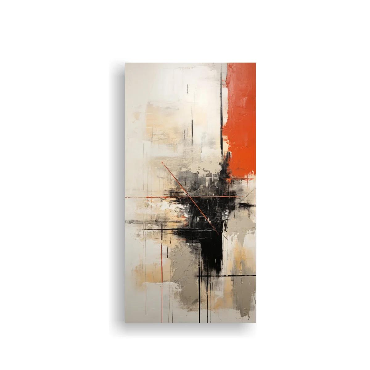 Cuadro abstracto con bloque naranja y masa negra