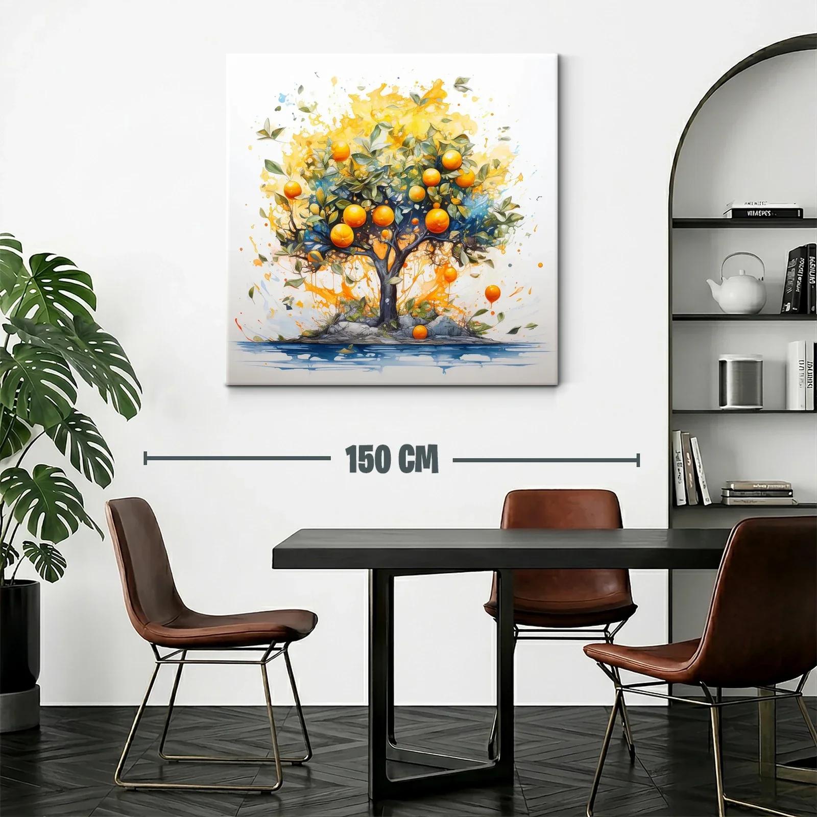 Árbol de naranjas vibrantes con fondo luminoso y acuarelas — miniatura 2