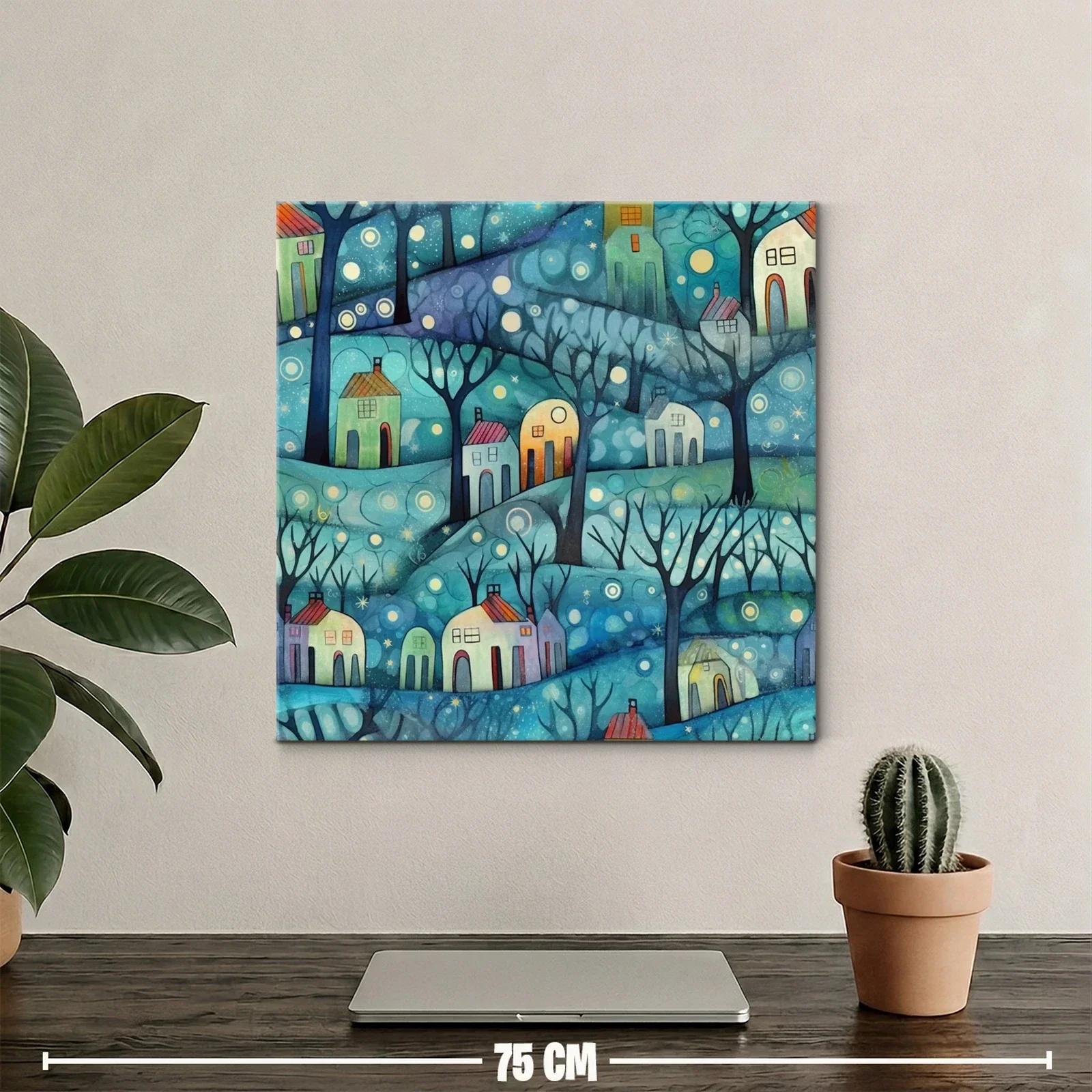 Paisaje nocturno encantado con casas iluminadas y naturaleza — miniatura 2