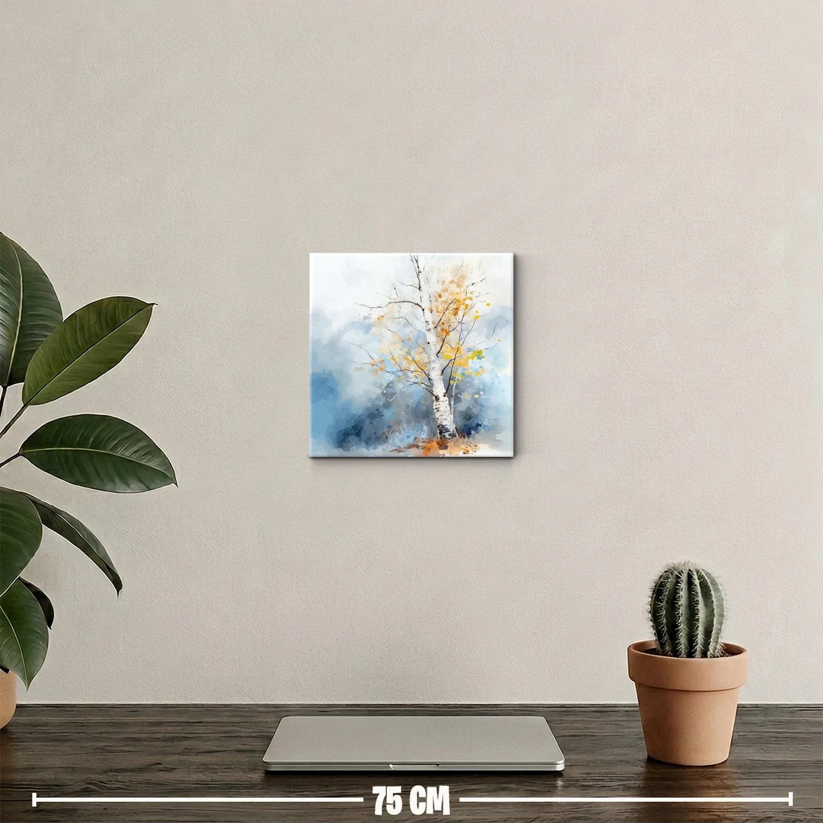 Cuadro decorativo de árbol en tonos otoñales y azulados — miniatura 2