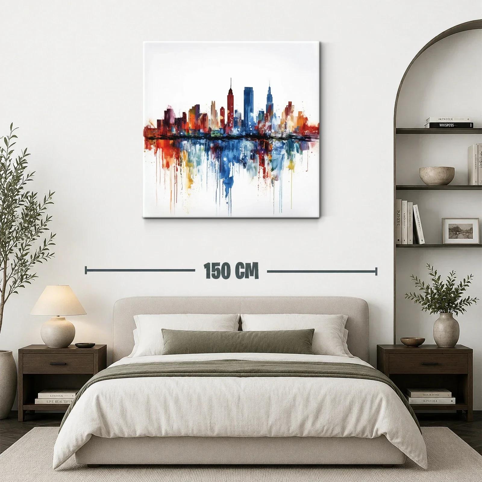 Ciudad vibrante con reflejos en tonos cálidos y fríos — miniatura 3