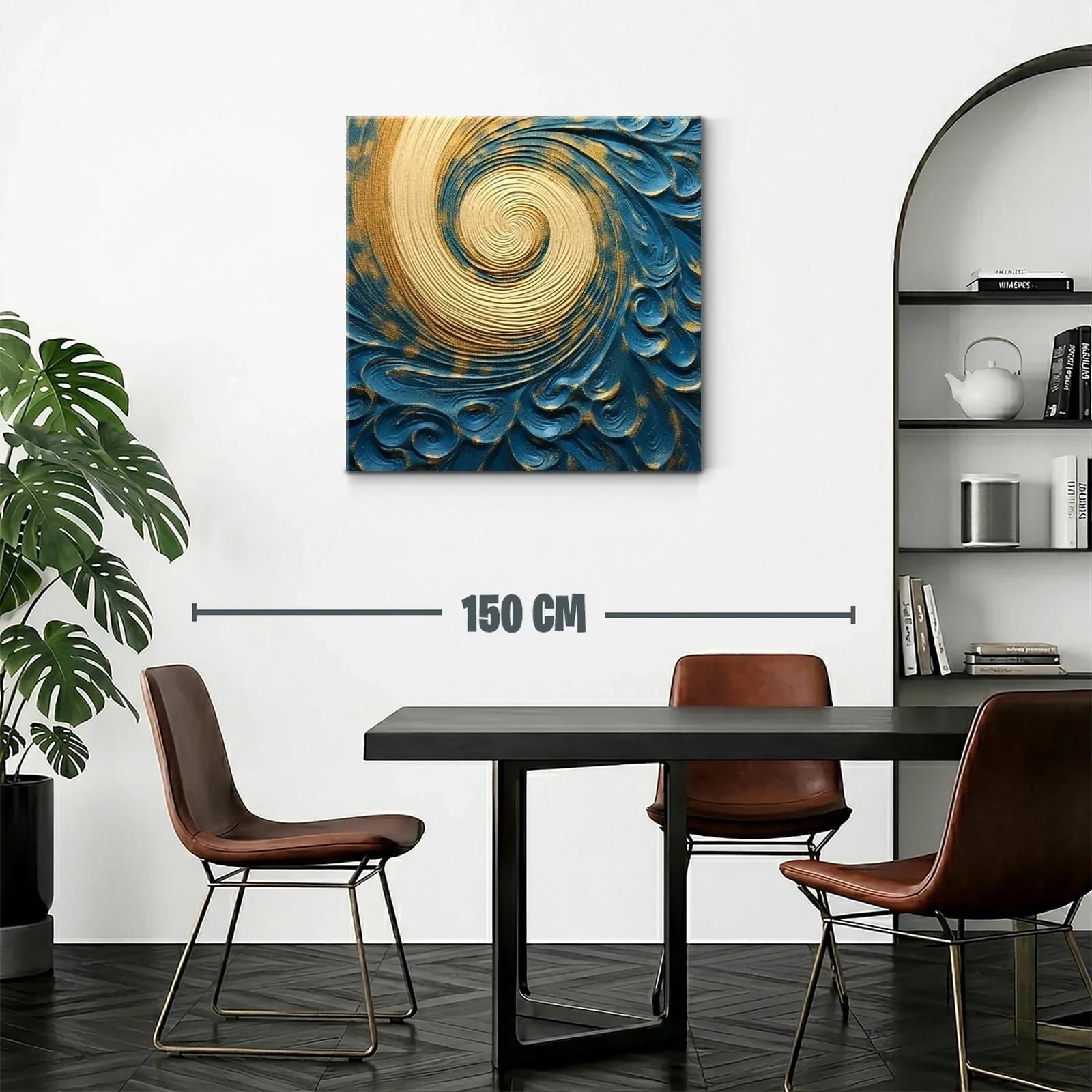 Remolino dorado en fondo azul con relieve artesanal — miniatura 2