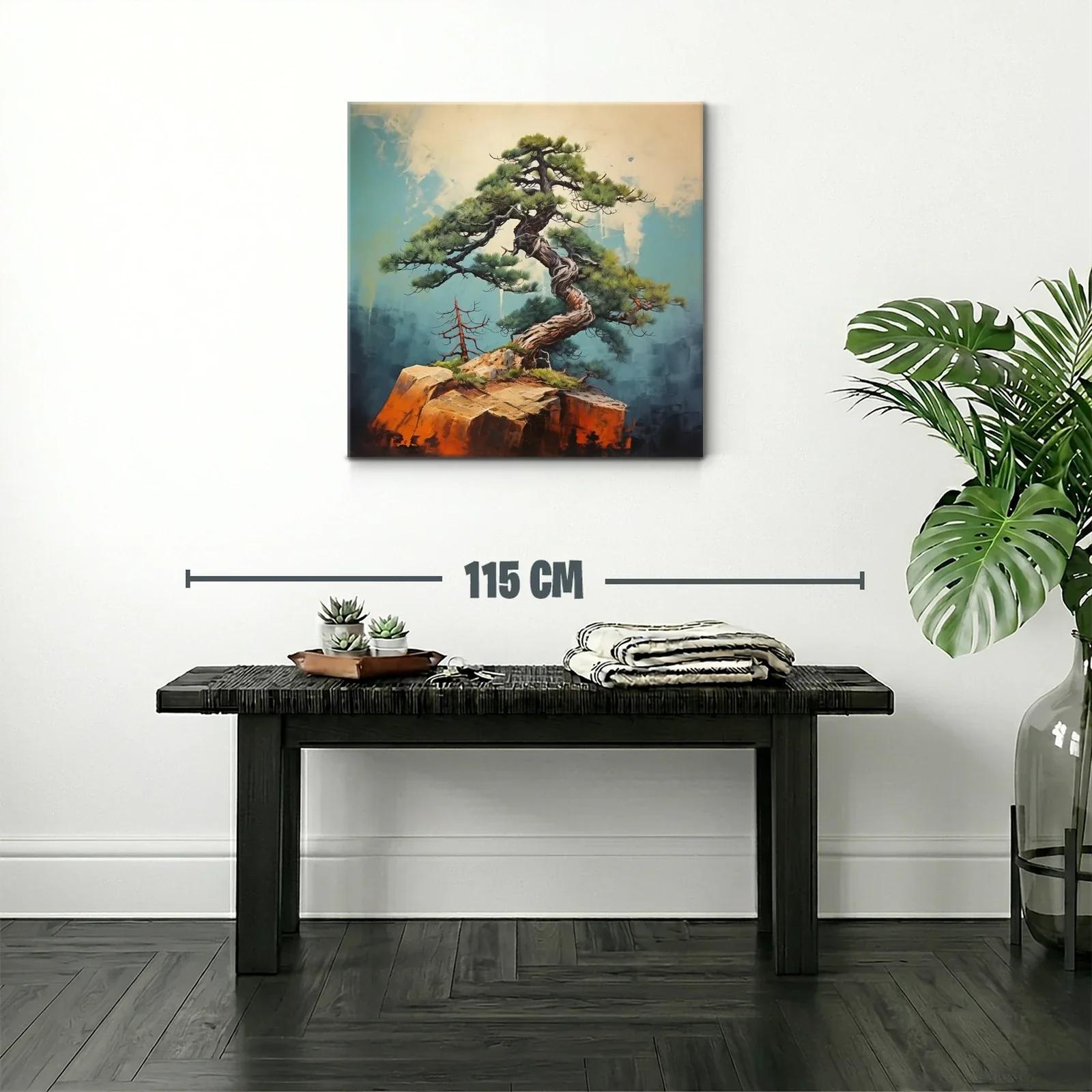 Árbol Bonsái en Roca con Fondo Azul y Beige — miniatura 2