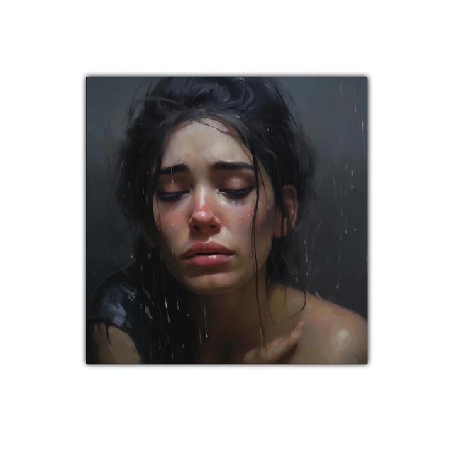 Retrato emotivo de mujer bajo la lluvia en tonos oscuros