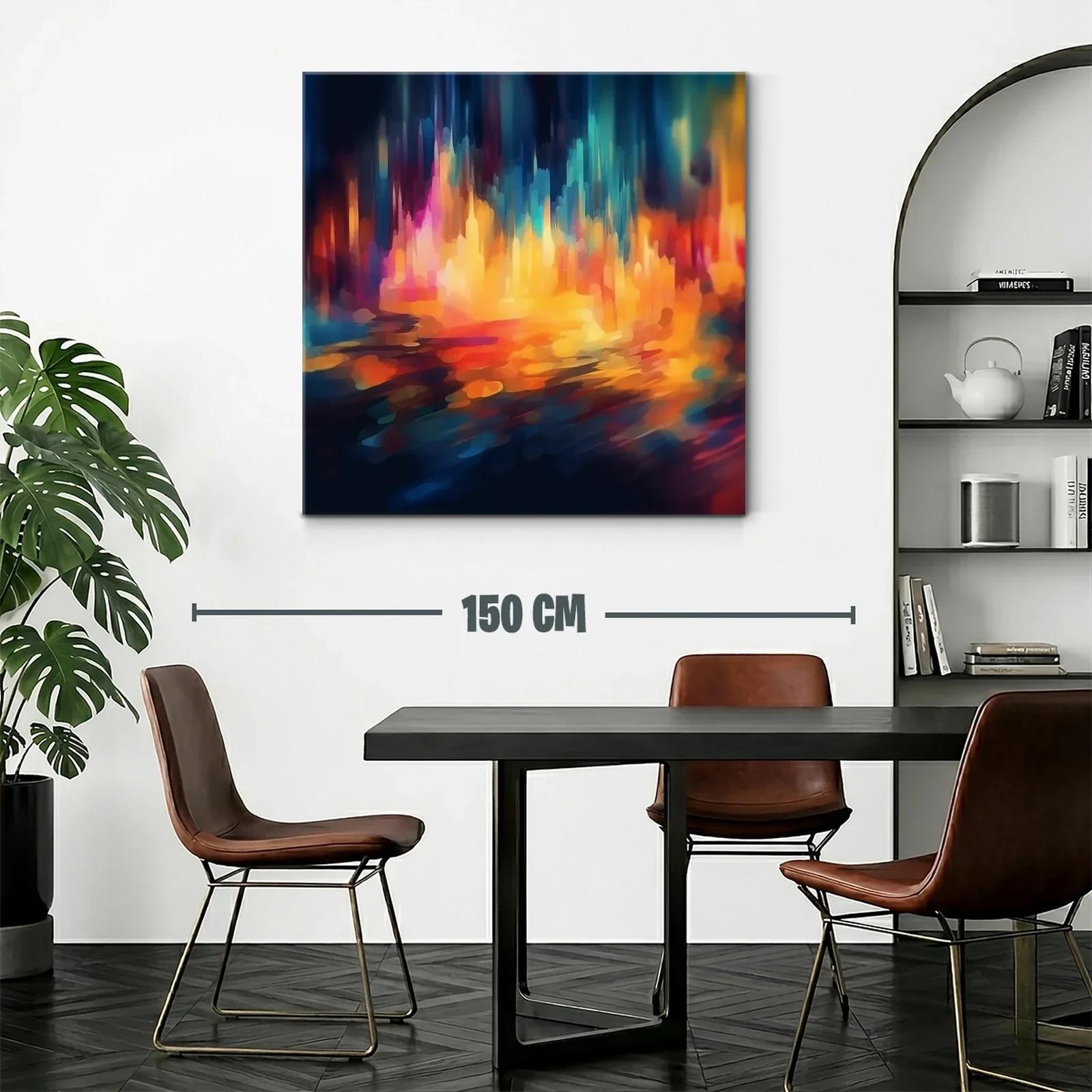 Cuadro abstracto con vibrantes luces en tonos cálidos y fríos — miniatura 2
