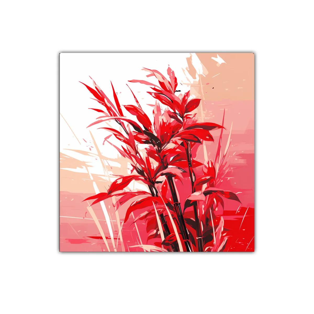 Cuadro decorativo con planta vibrante en tonos rojos — imagen principal