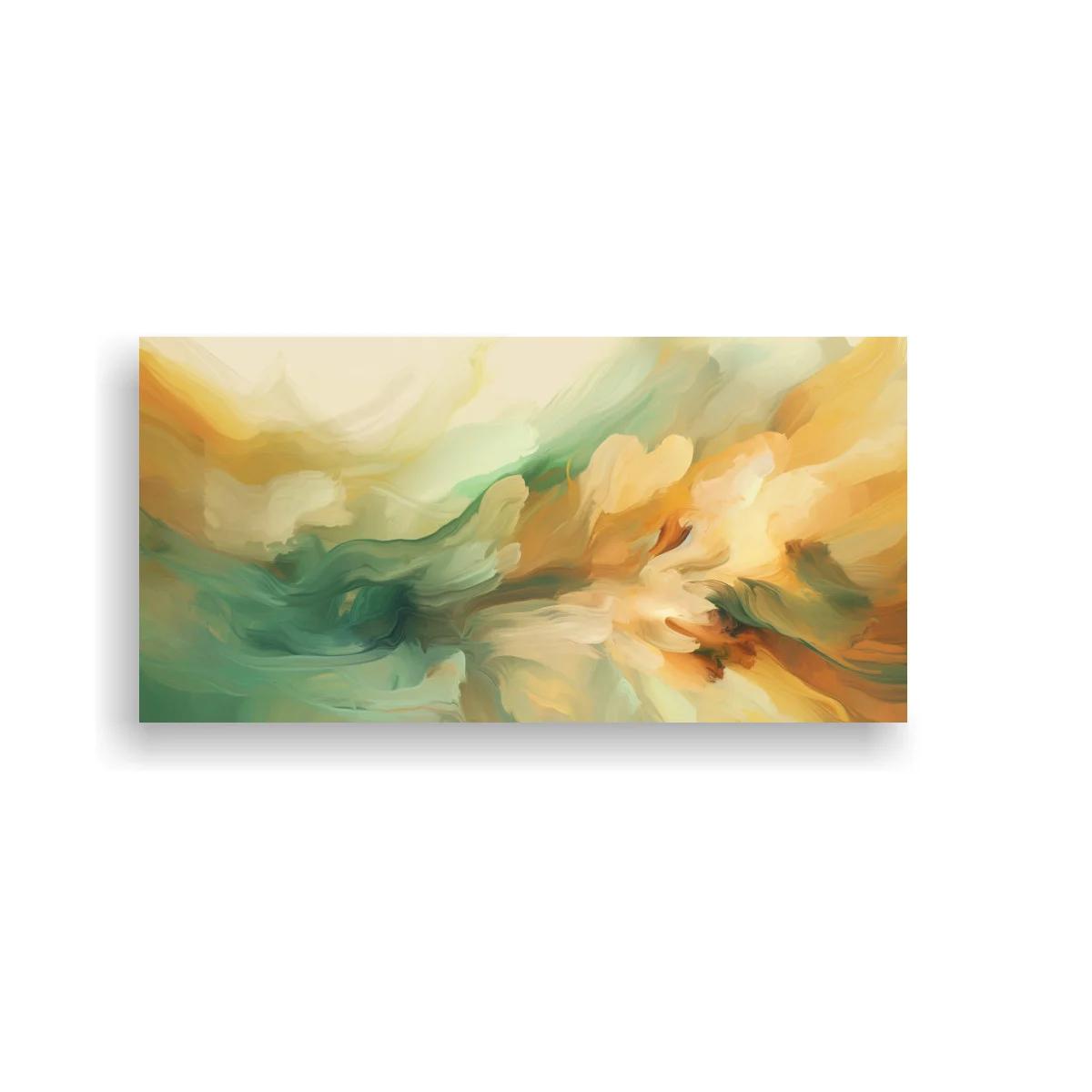 Cuadro abstracción floral en crema y verde azulado