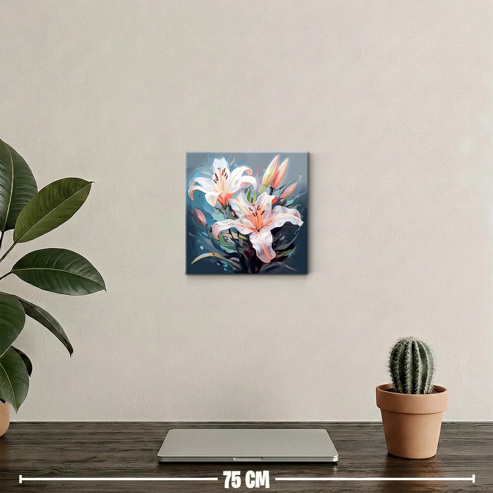 Cuadro decorativo con delicadas flores de lirio blanco y tonos suaves — miniatura 2