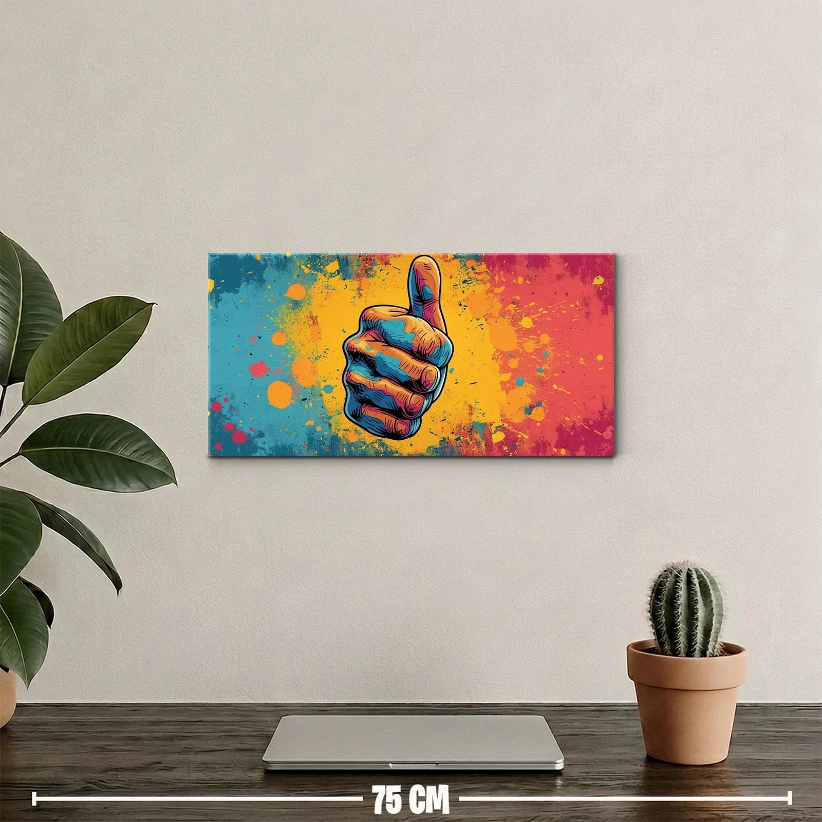 Cuadro mano con pulgar arriba y salpicaduras de color — miniatura 2