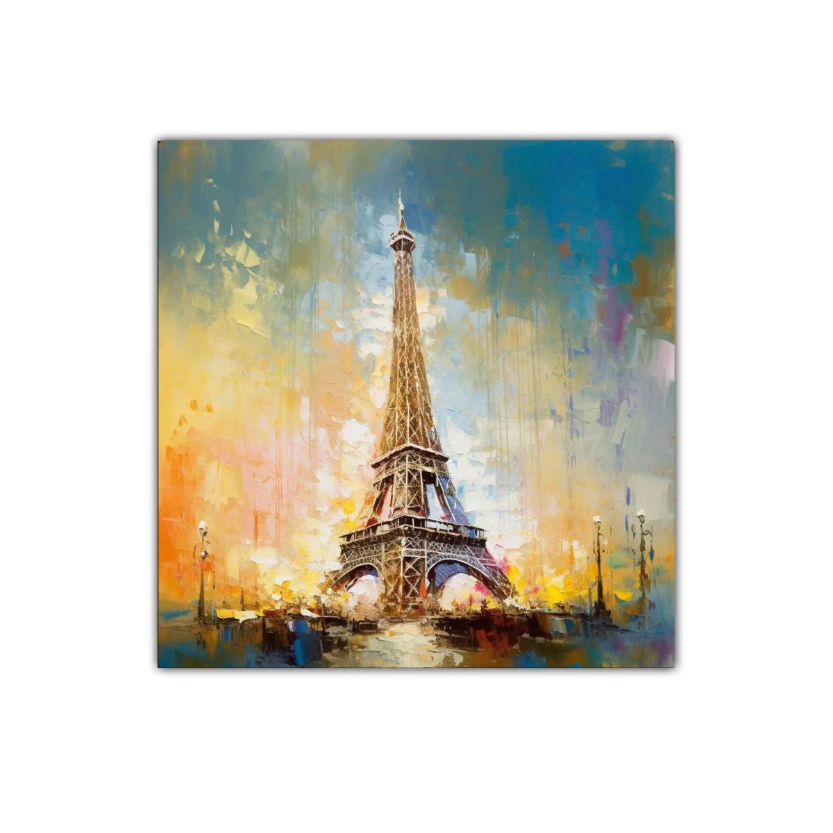 Cuadro Torre Eiffel con tonos cálidos y cielo azul brillante