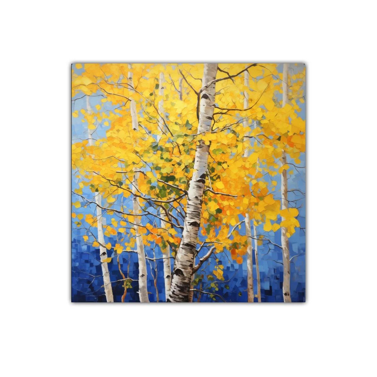 Bosque de abedules con hojas doradas y cielo azul — imagen principal