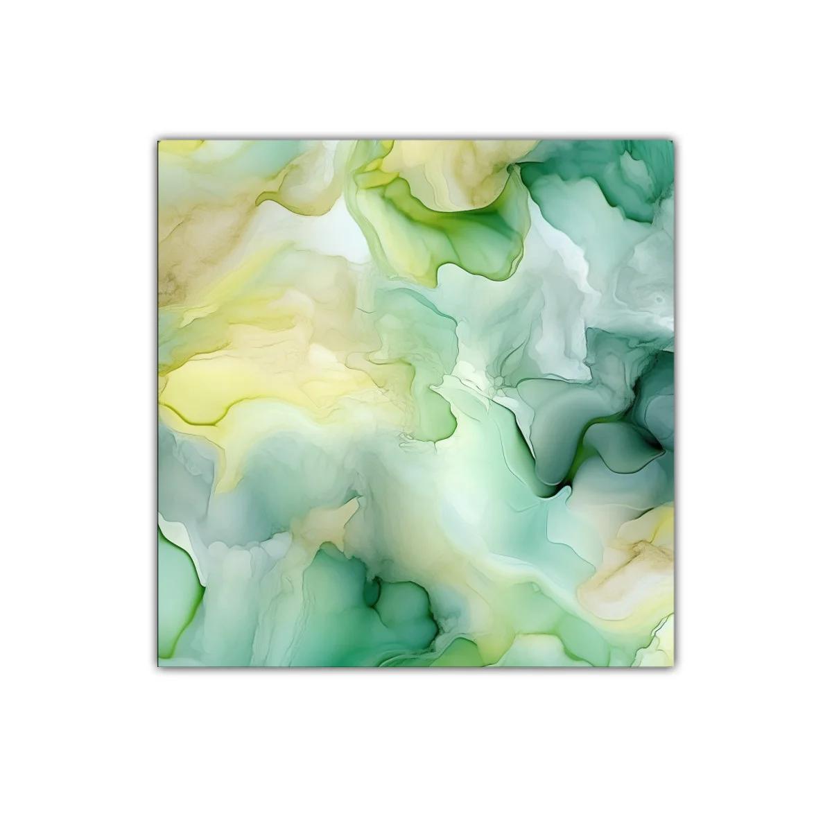 Cuadro decorativo con diseño abstracto en tonos verdes y amarillos — imagen principal