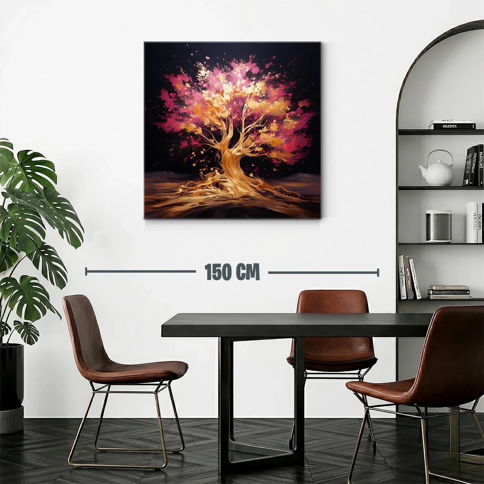 Árbol vibrante con tonos dorados y rosas en fondo oscuro — miniatura 2