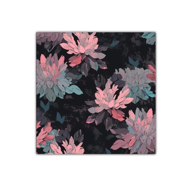 Cuadro decorativo flores en tonos rosa y azul sobre fondo oscuro