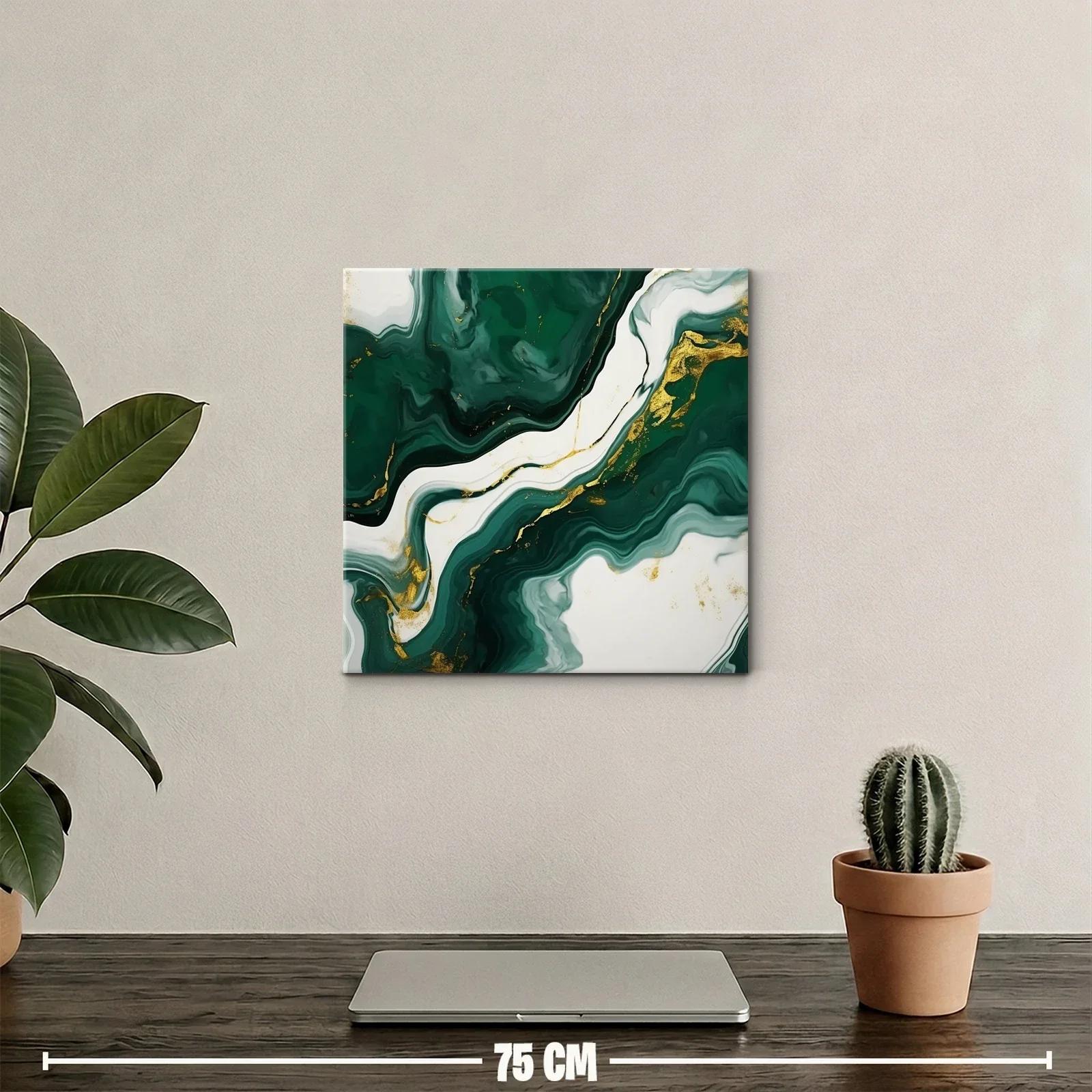 Cuadro abstracto con tonos verdes y detalles dorados — miniatura 2