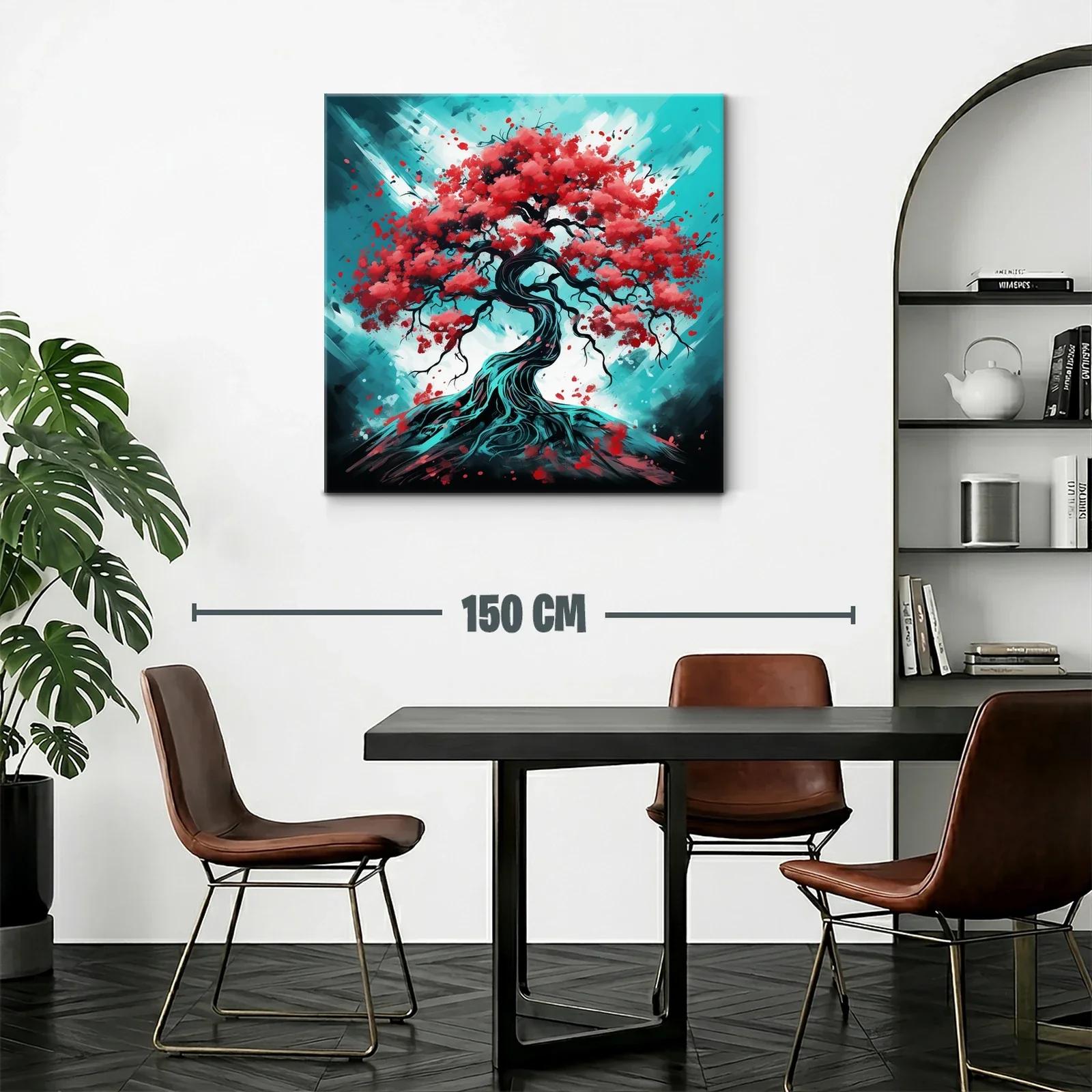 Árbol con hojas rojas sobre fondo azul vibrante — miniatura 2