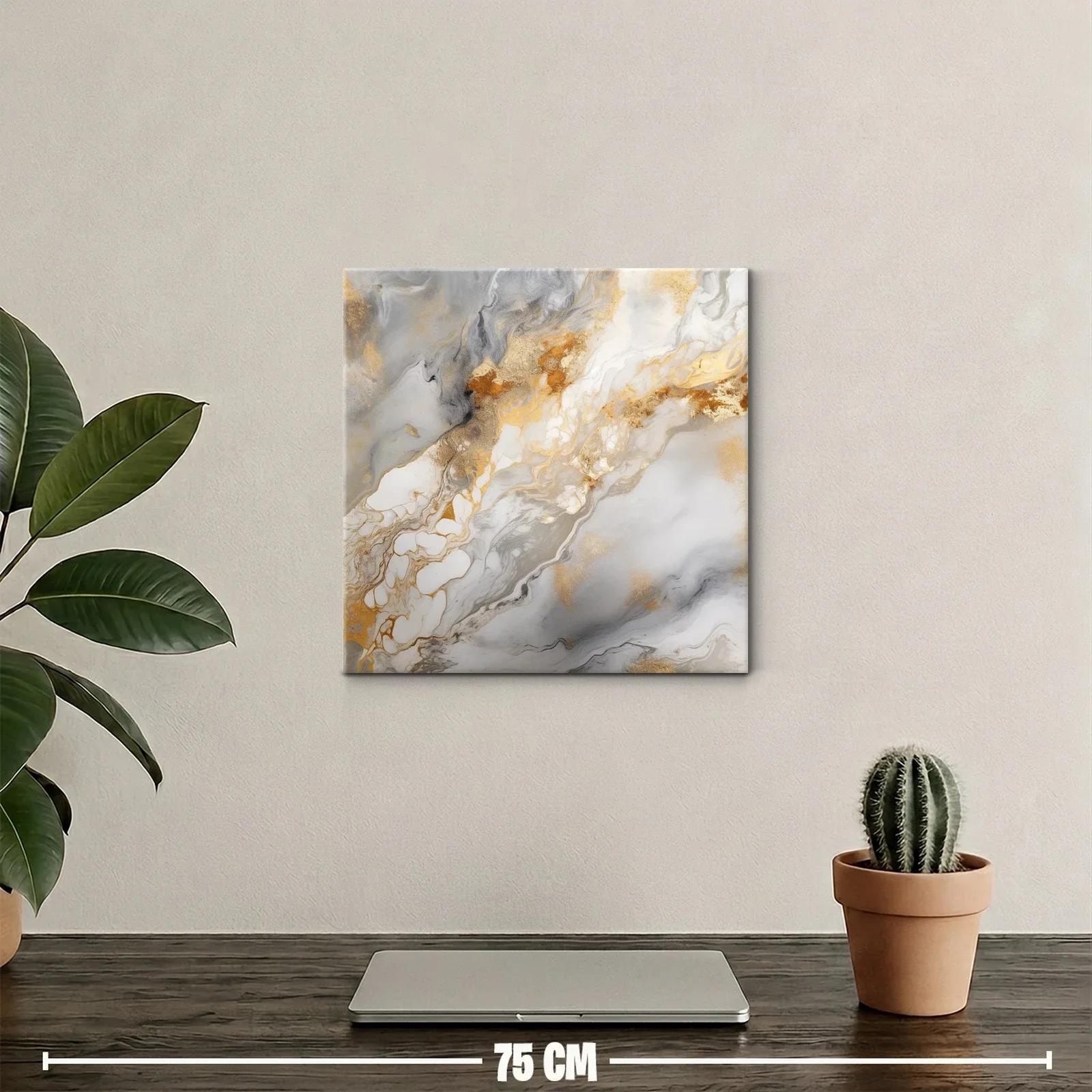 Cuadro abstracto con detalles dorados y tonos grises elegantes — miniatura 2
