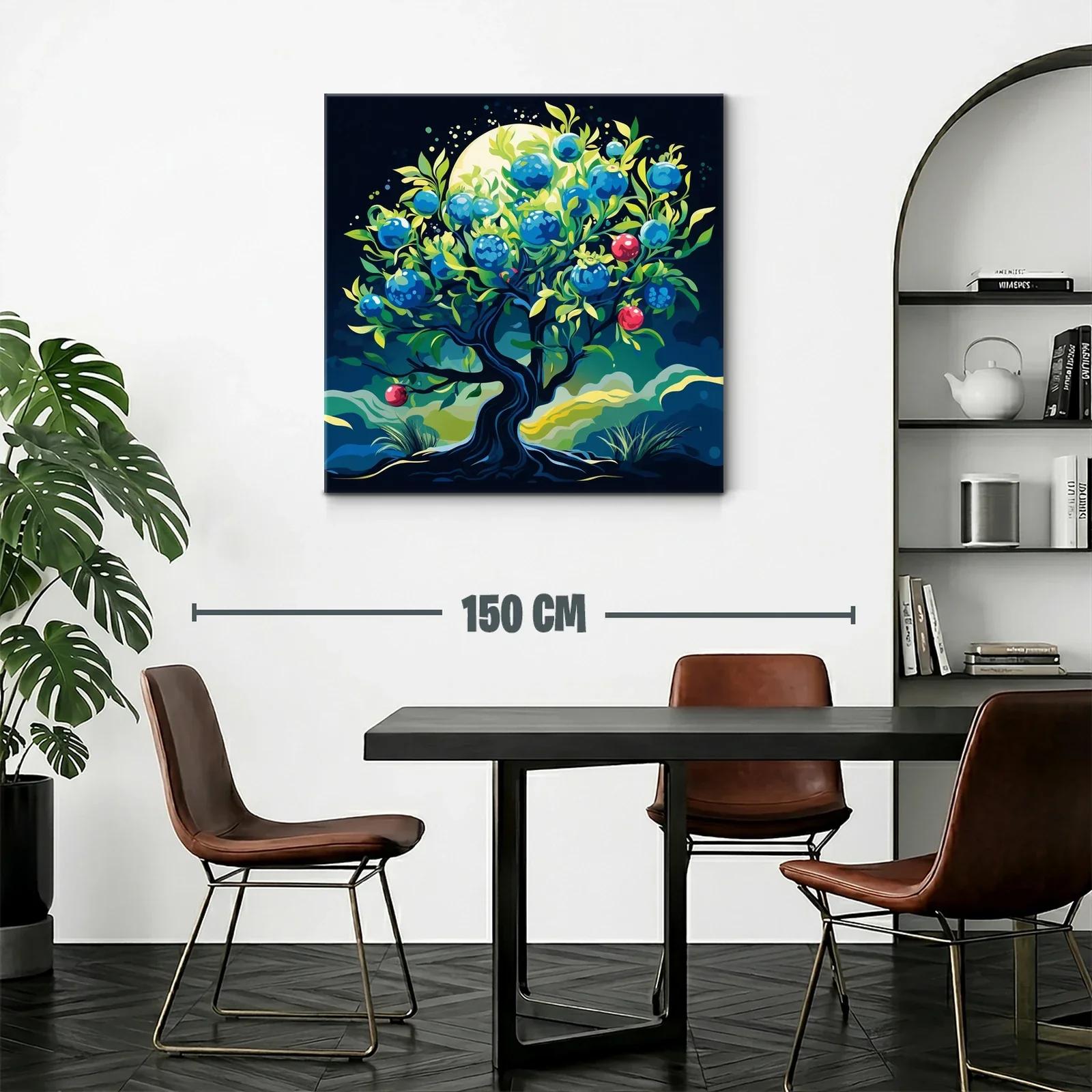 Árbol mágico con frutos azules y rojos en paisaje nocturno — miniatura 2