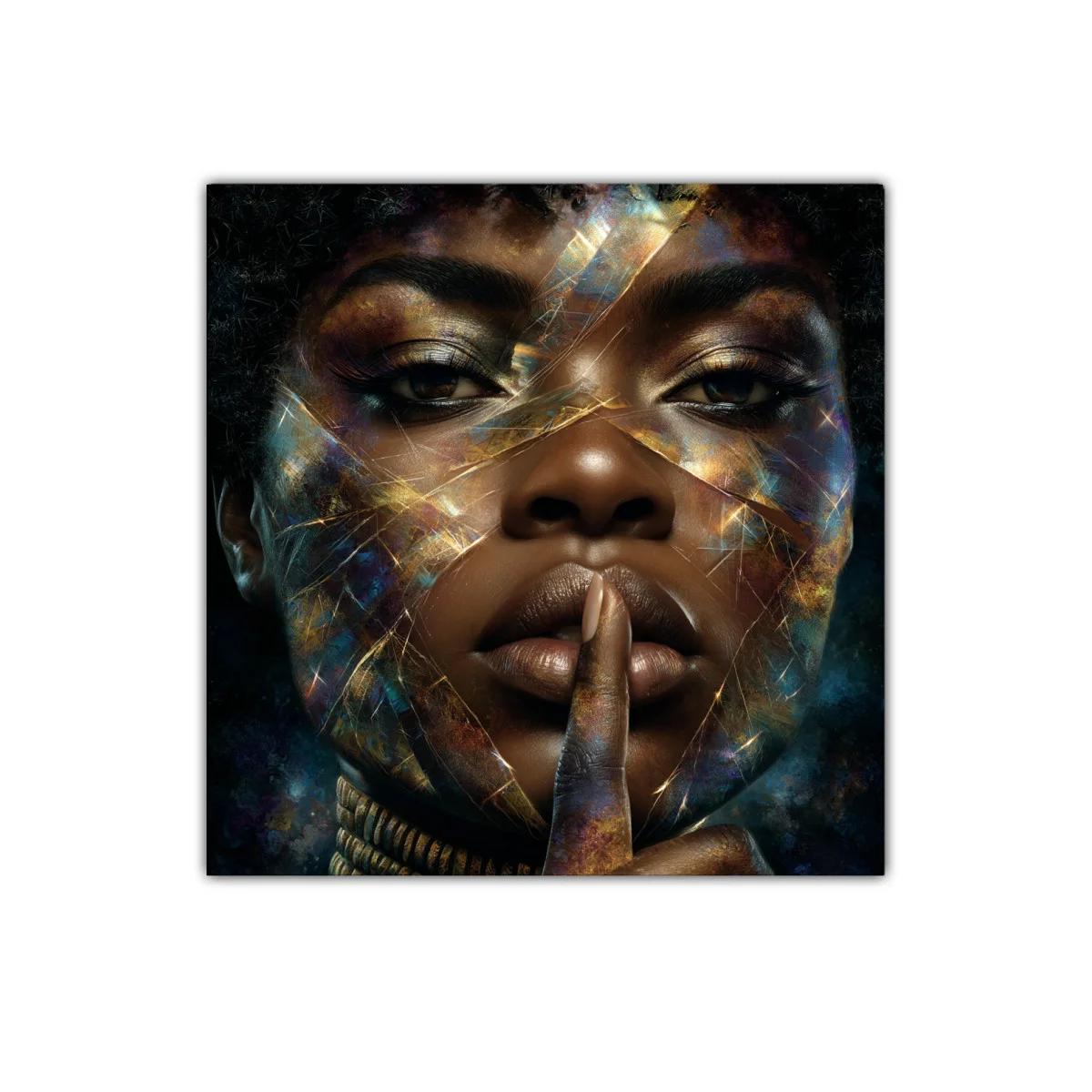 Retrato femenino con efecto de fractura dorada y misterio — imagen principal