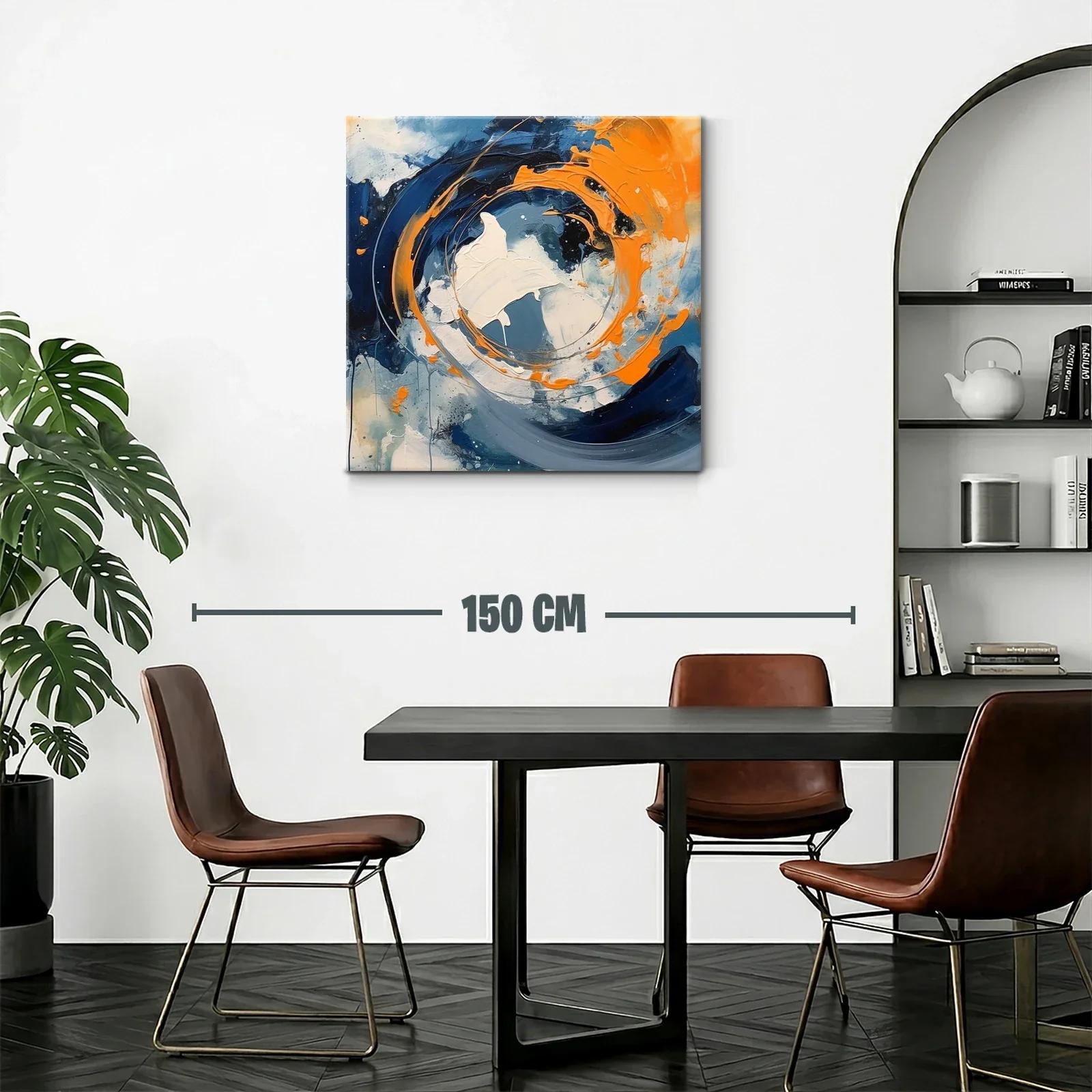 Cuadro abstracto con vibrantes tonos naranjas y azules dinámicos — miniatura 2