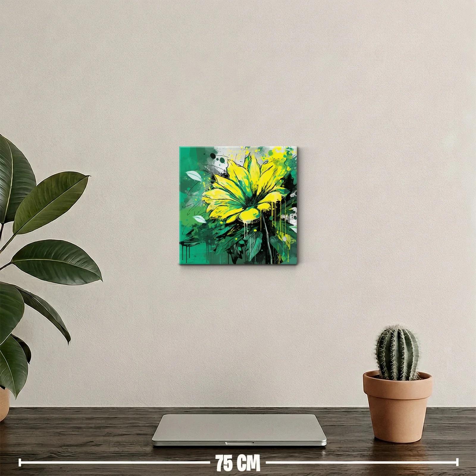 Cuadro vibrante con flor amarilla y fondo verde intenso — miniatura 2