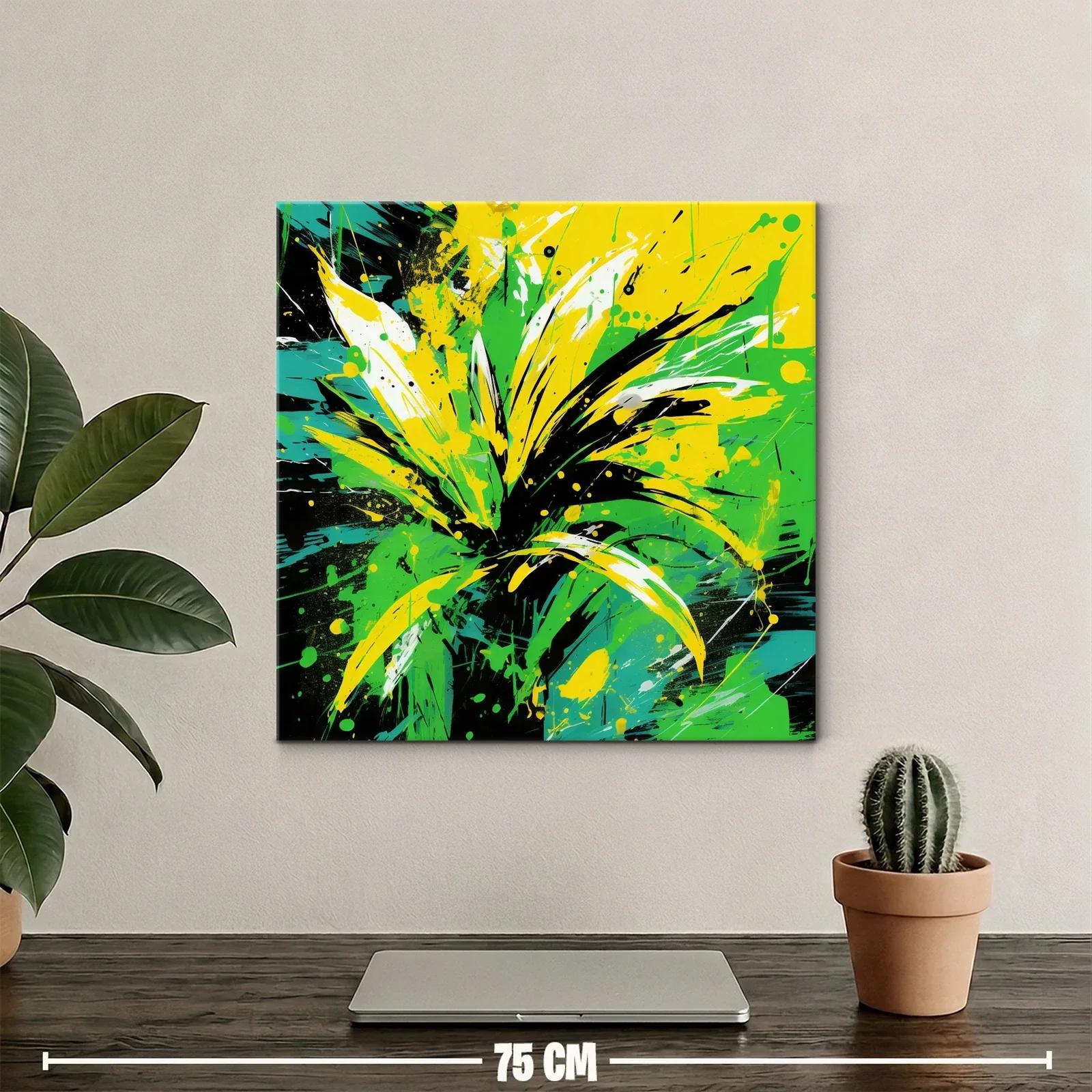 Cuadro abstracto con explosión de verdes y amarillos vibrantes — miniatura 2