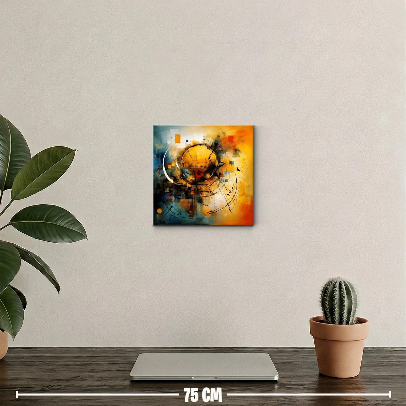 Cuadro abstracto con formas circulares y tonos cálidos y fríos — miniatura 2