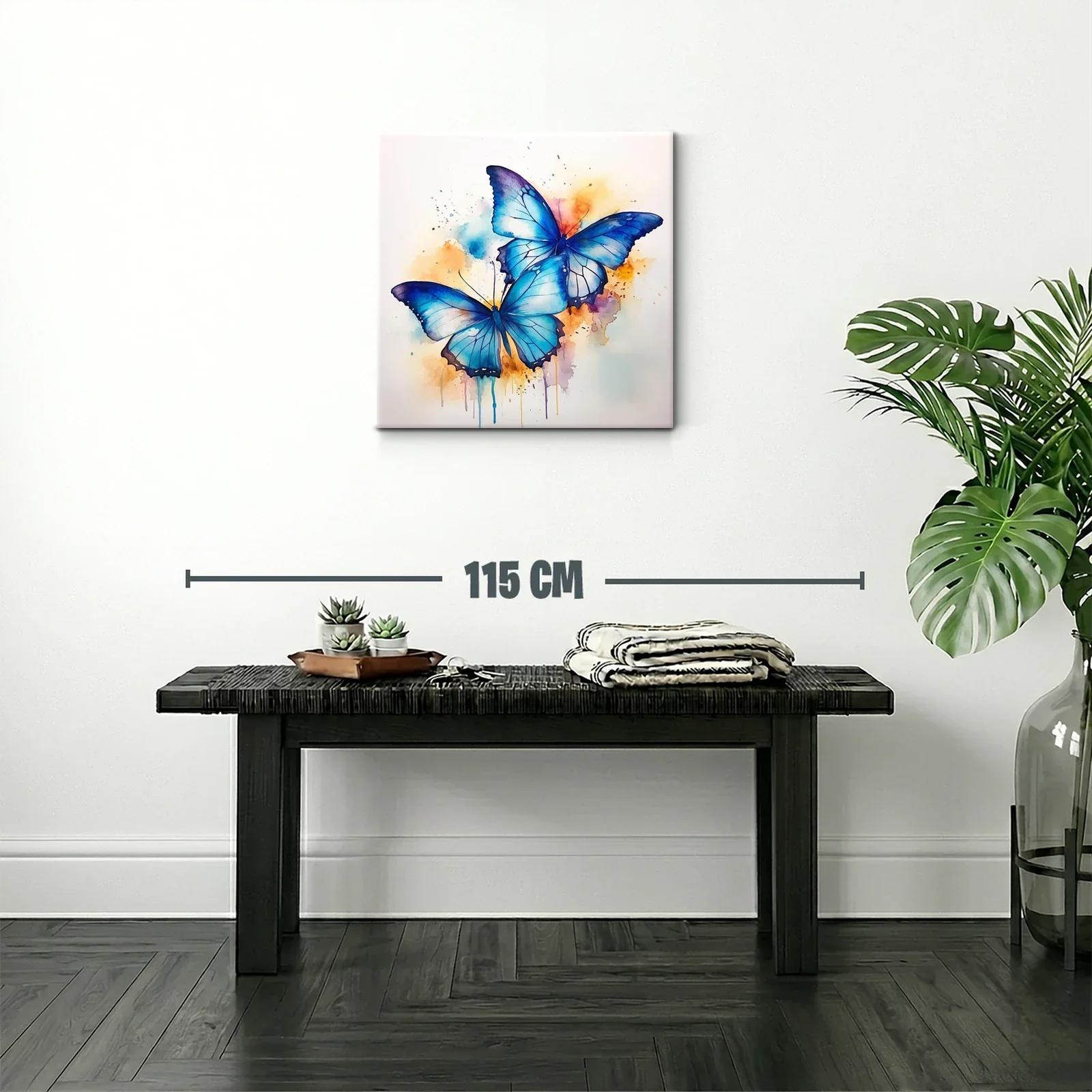 Mariposas azules con fondo en tonos cálidos vibrantes — miniatura 2