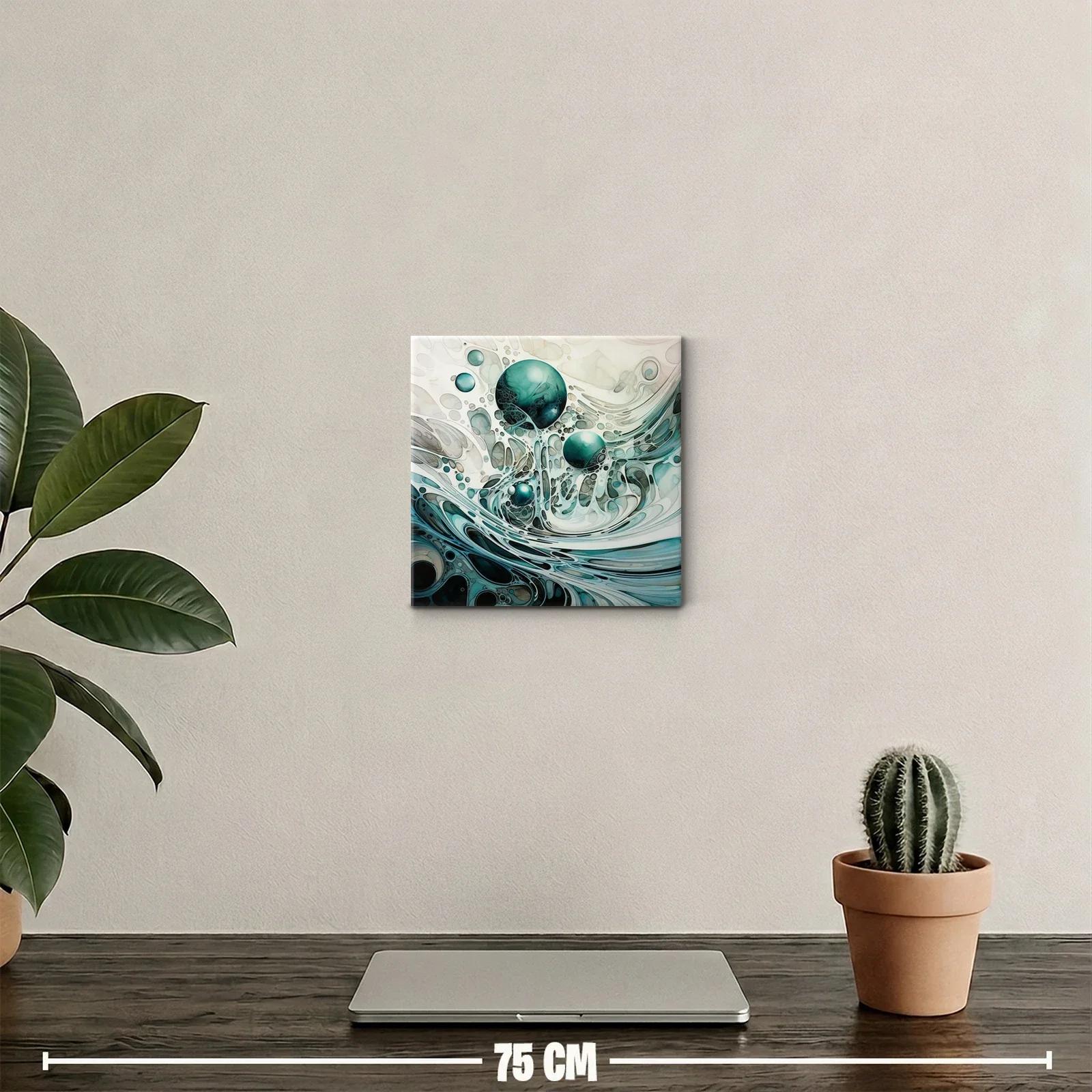 Cuadro decorativo con formas orgánicas y esferas azules — miniatura 2